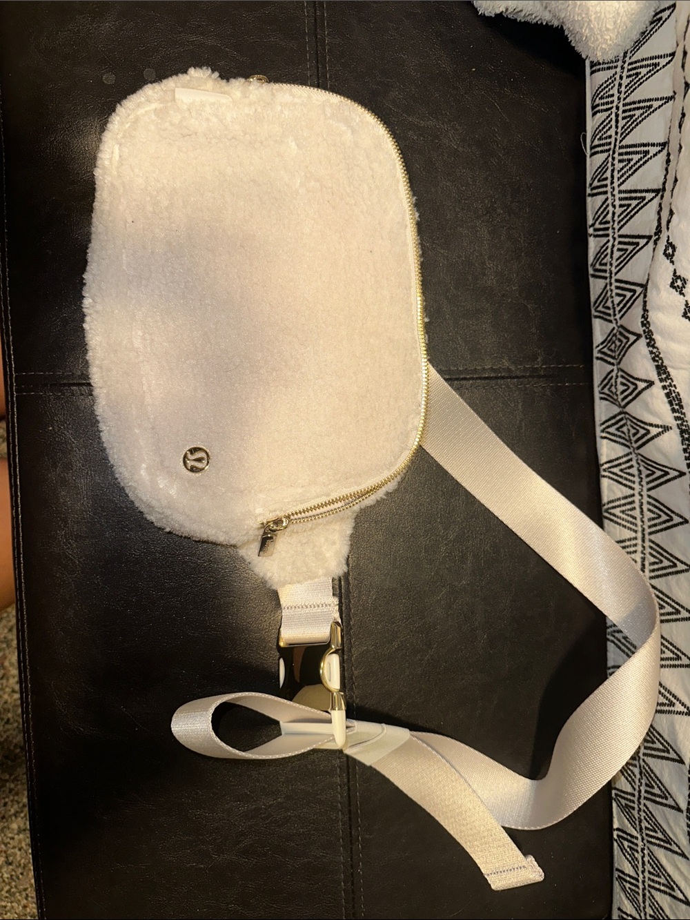 lululemon athletica Cream Sherpa Belt Bag with Gold Hardware
